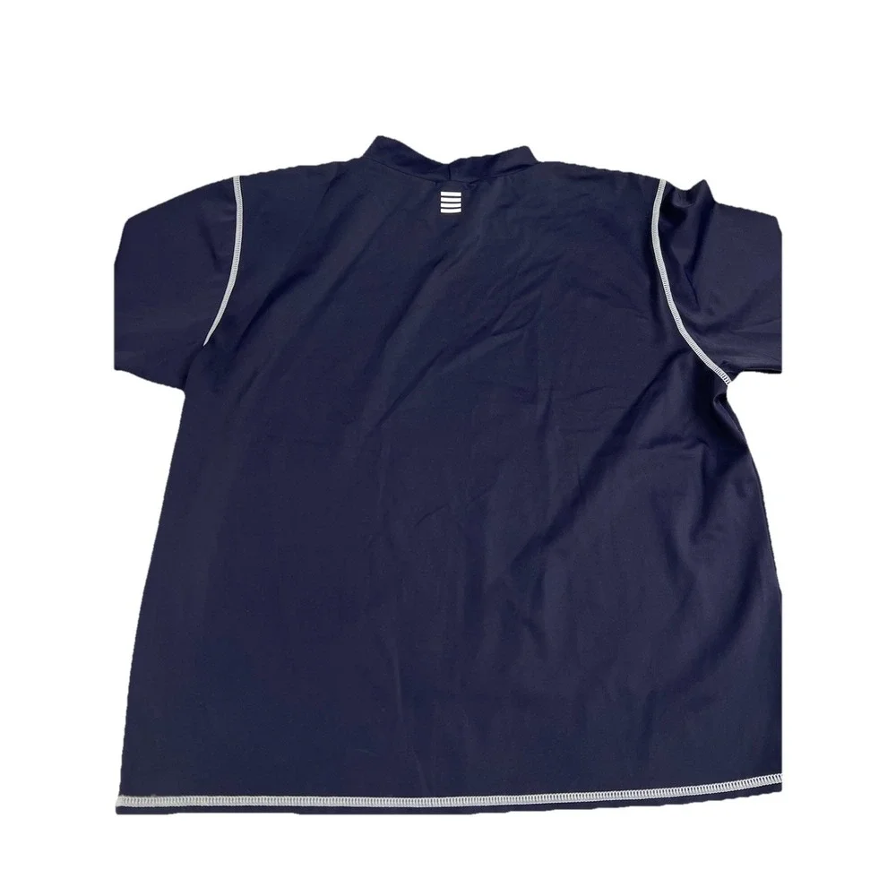Lands End Rash‎ Guard Boys L 14-16 Blue Navy Short Sleeve Swim Shirt Beach